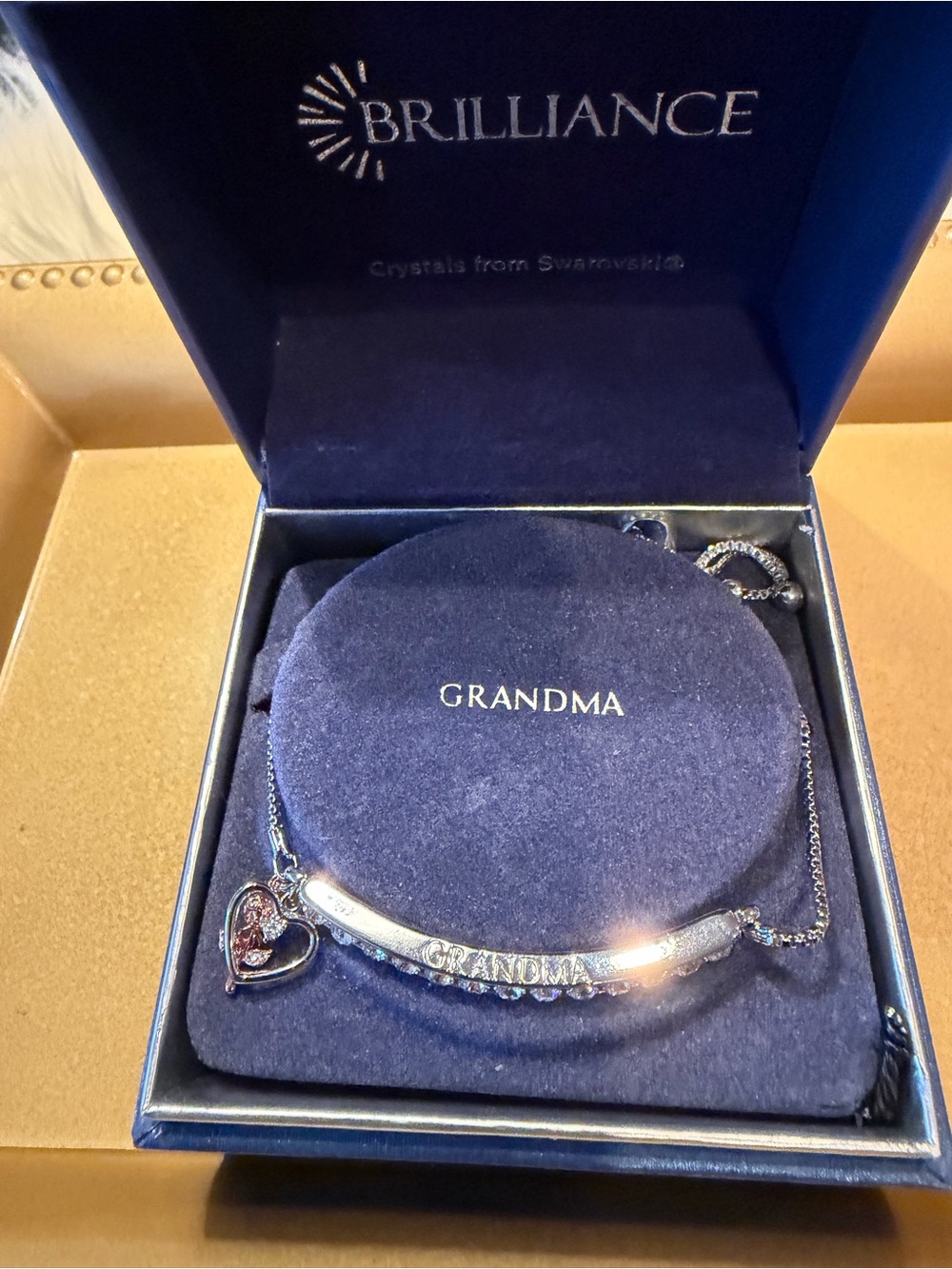 Grandma Silver Heart Bracelet with Swarovski Crystal Accent